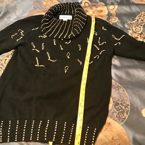 Ladies Black Festive cowl neck sweater w/beads - Picture 4 of 5